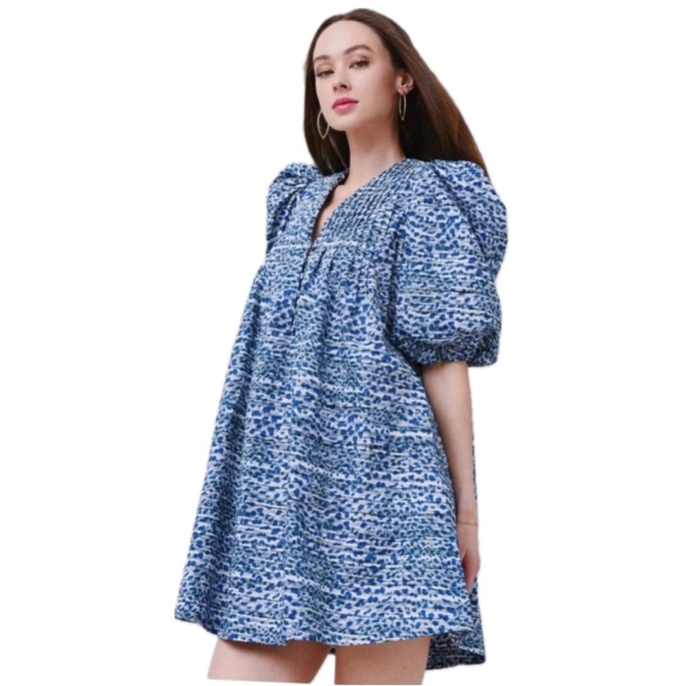 Hunter Bell, Jenkins Dress Blue/Gray Leopard Breaststroke Print, Size Large NWOT - Picture 2 of 16